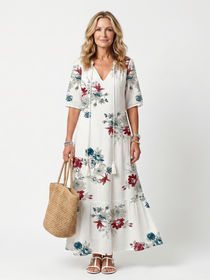 Maeva | Women's Scattered Floral Tassel Tie Maxi Dress