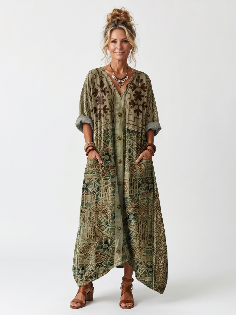 Aleta | Women's Button Front Oversized Pocket Maxi Dress