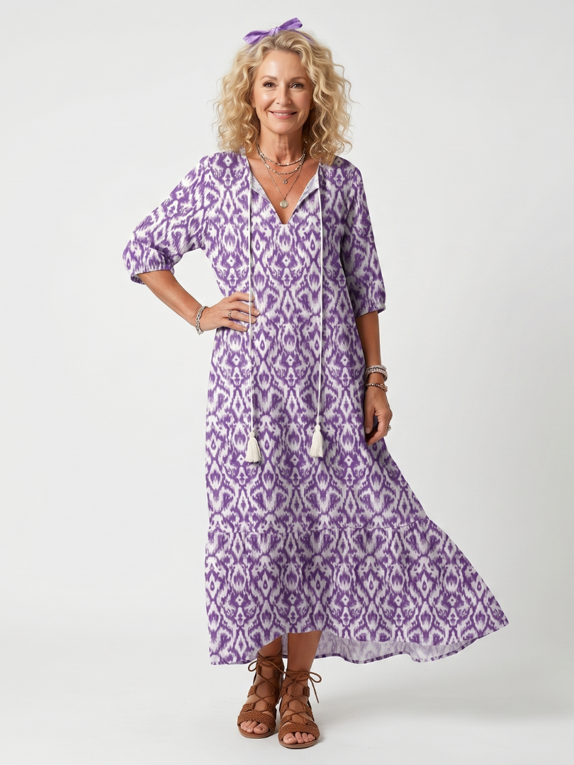 Penelope | Women's Printed Tassel Tie Midi Dress