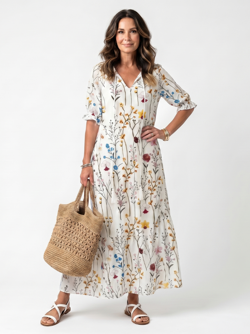 Sylvie | Women's Botanical Print Tassel Tie Dress