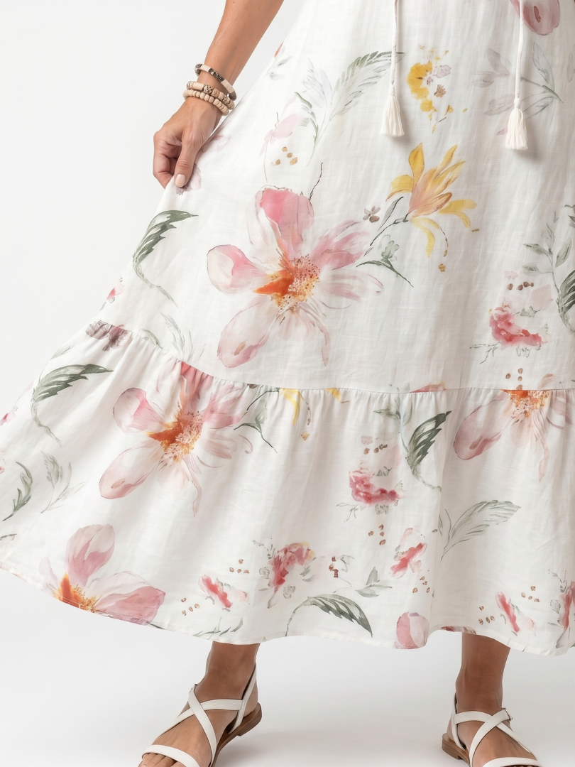Noa | Women's Soft Floral Tiered Tassel Midi Dress