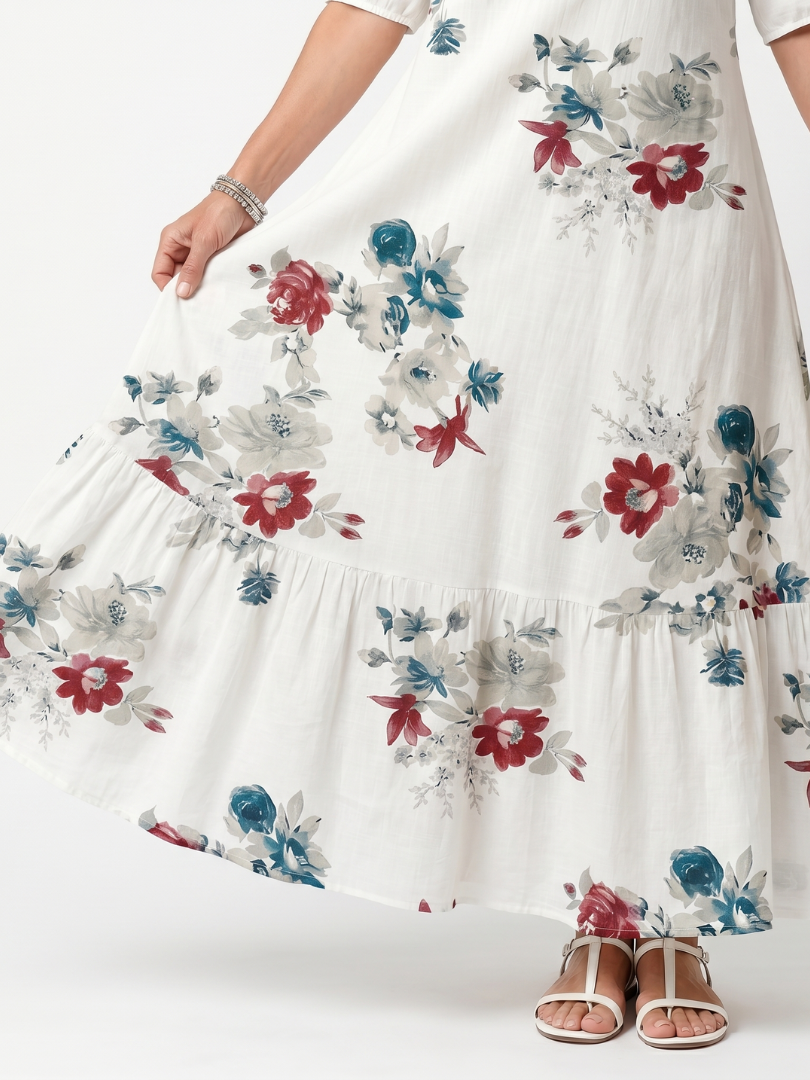 Maeva | Women's Scattered Floral Tassel Tie Maxi Dress