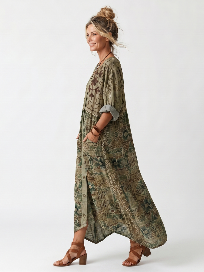 Aleta | Women's Button Front Oversized Pocket Maxi Dress