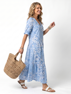 Alora | Women's Floral Print Tassel Tie Midi Dress