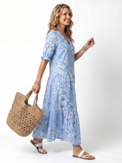 Alora | Women's Floral Print Tassel Tie Midi Dress