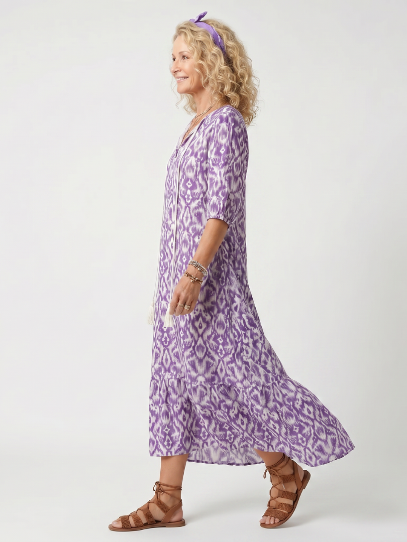 Penelope | Women's Printed Tassel Tie Midi Dress