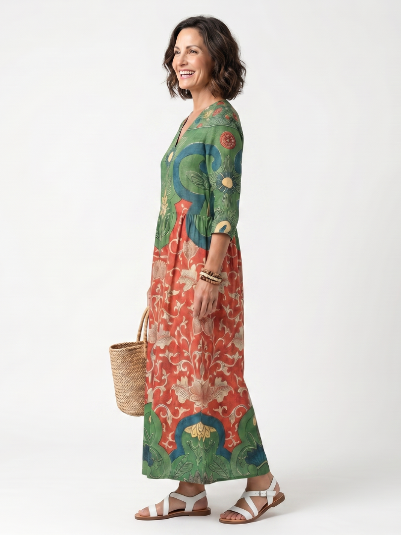 Sloane | Women's Mixed Print V Neck Pocket Maxi Dress