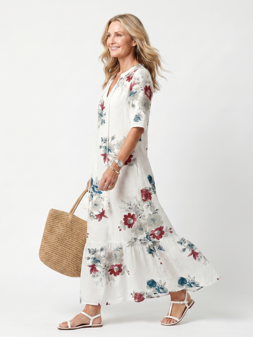 Maeva | Women's Scattered Floral Tassel Tie Maxi Dress