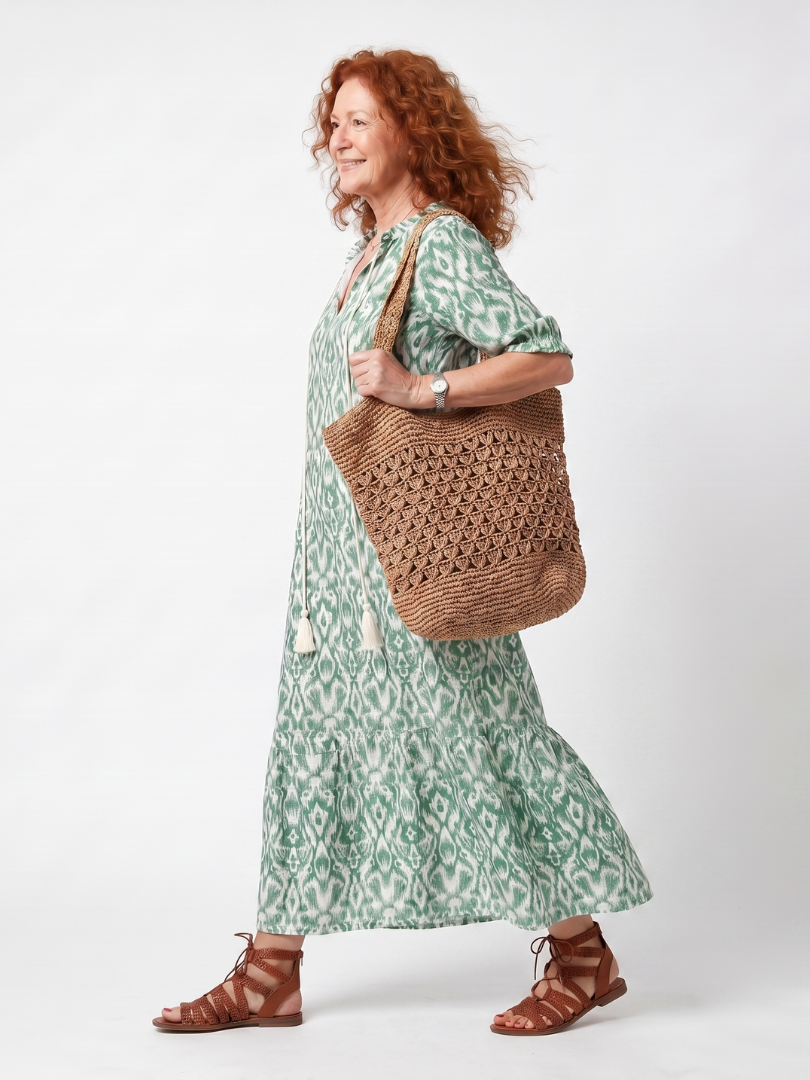 Ilara | Women's Pattern V Neck Tassel Midi Dress