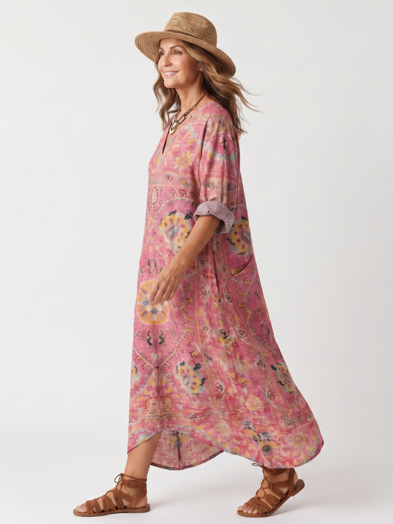 Tilda | Women's Abstract Print Relaxed Pocket Midi Dress
