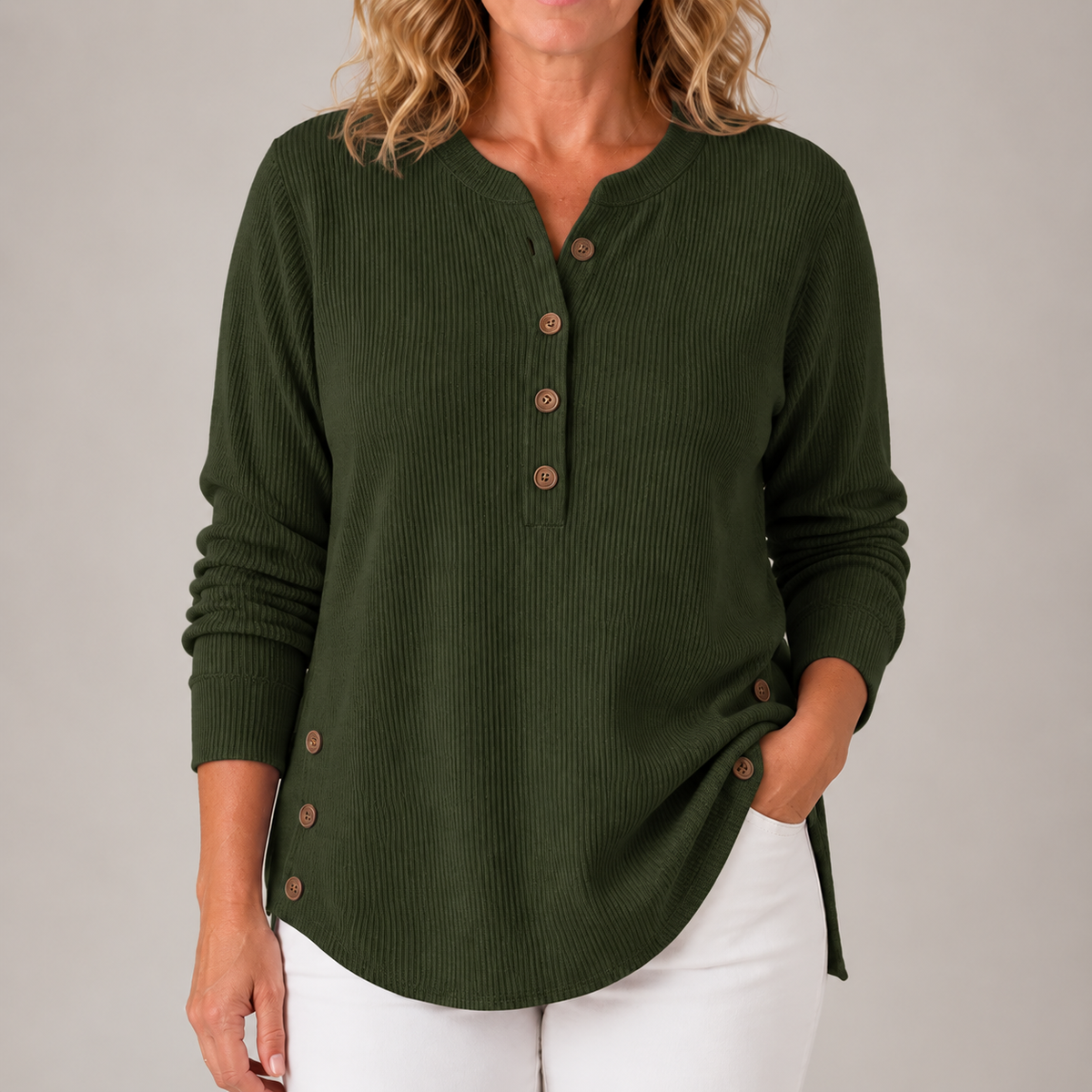 Renata | Women's Ribbed Button Detail Tunic