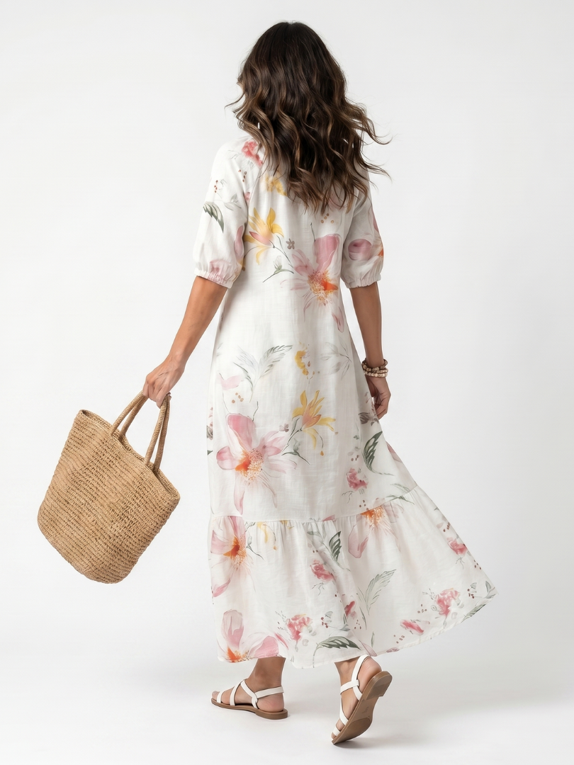 Noa | Women's Soft Floral Tiered Tassel Midi Dress