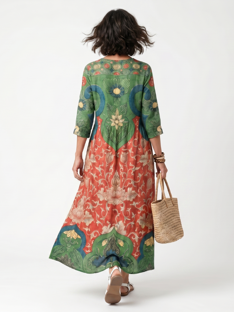 Sloane | Women's Mixed Print V Neck Pocket Maxi Dress