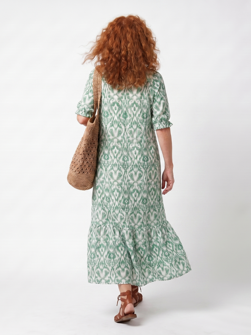Ilara | Women's Pattern V Neck Tassel Midi Dress