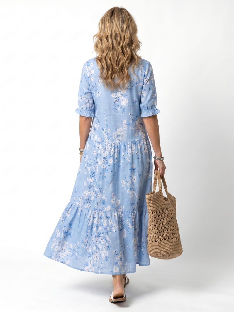 Alora | Women's Floral Print Tassel Tie Midi Dress