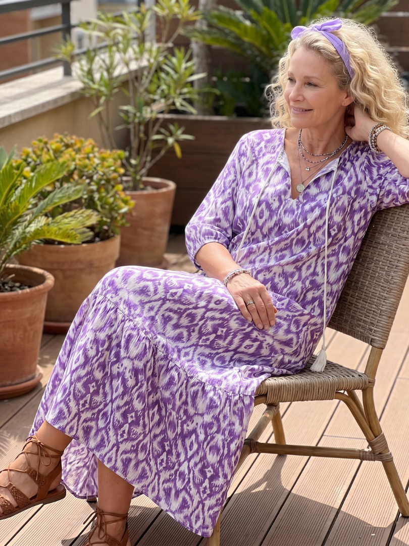 Penelope | Women's Printed Tassel Tie Midi Dress