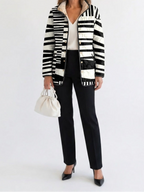 Valeria | Women's Black And White Abstract Print Quilted Jacket