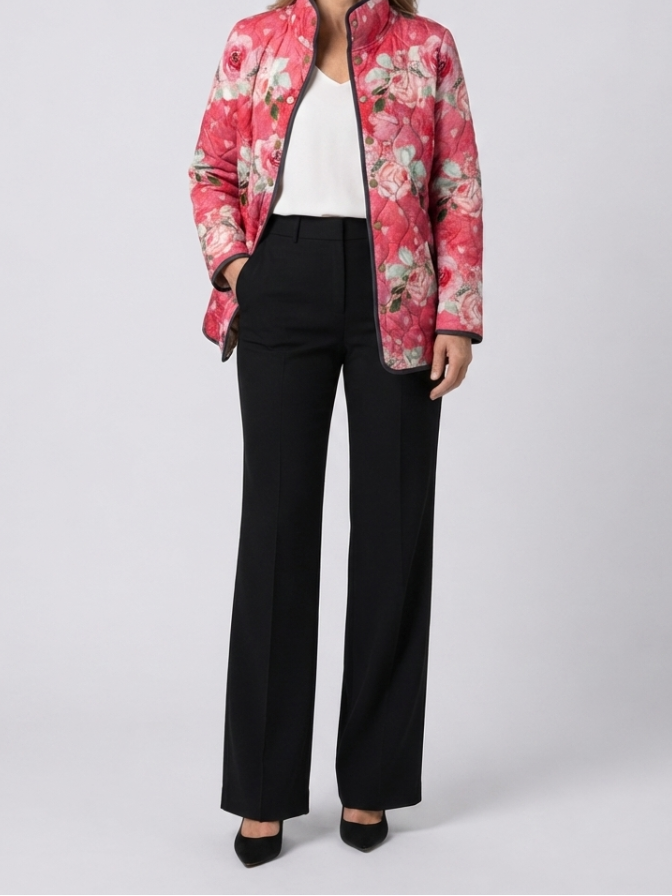 Celeste | Women's Pink Floral Print Quilted Jacket