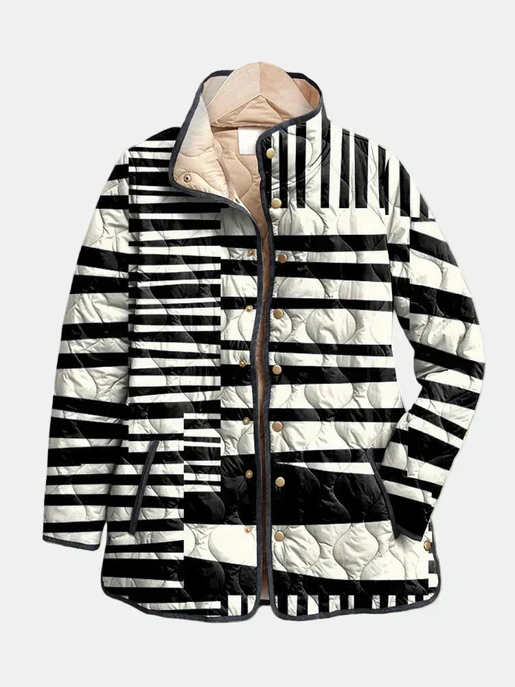 Valeria | Women's Black And White Abstract Print Quilted Jacket