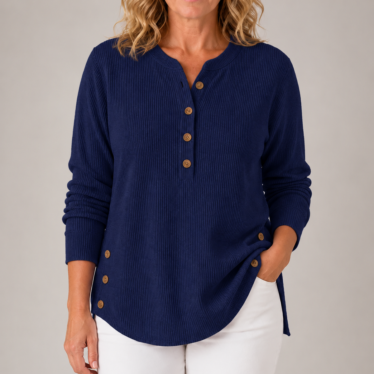 Renata | Women's Ribbed Button Detail Tunic