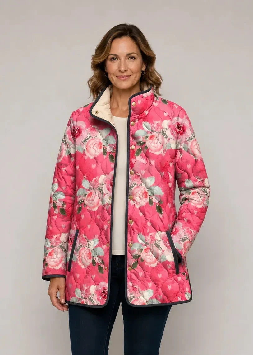 Celeste | Women's Pink Floral Print Quilted Jacket